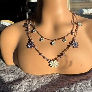 BETSEY JONSON Elegant Floral Necklace with Purple and Gold Accents